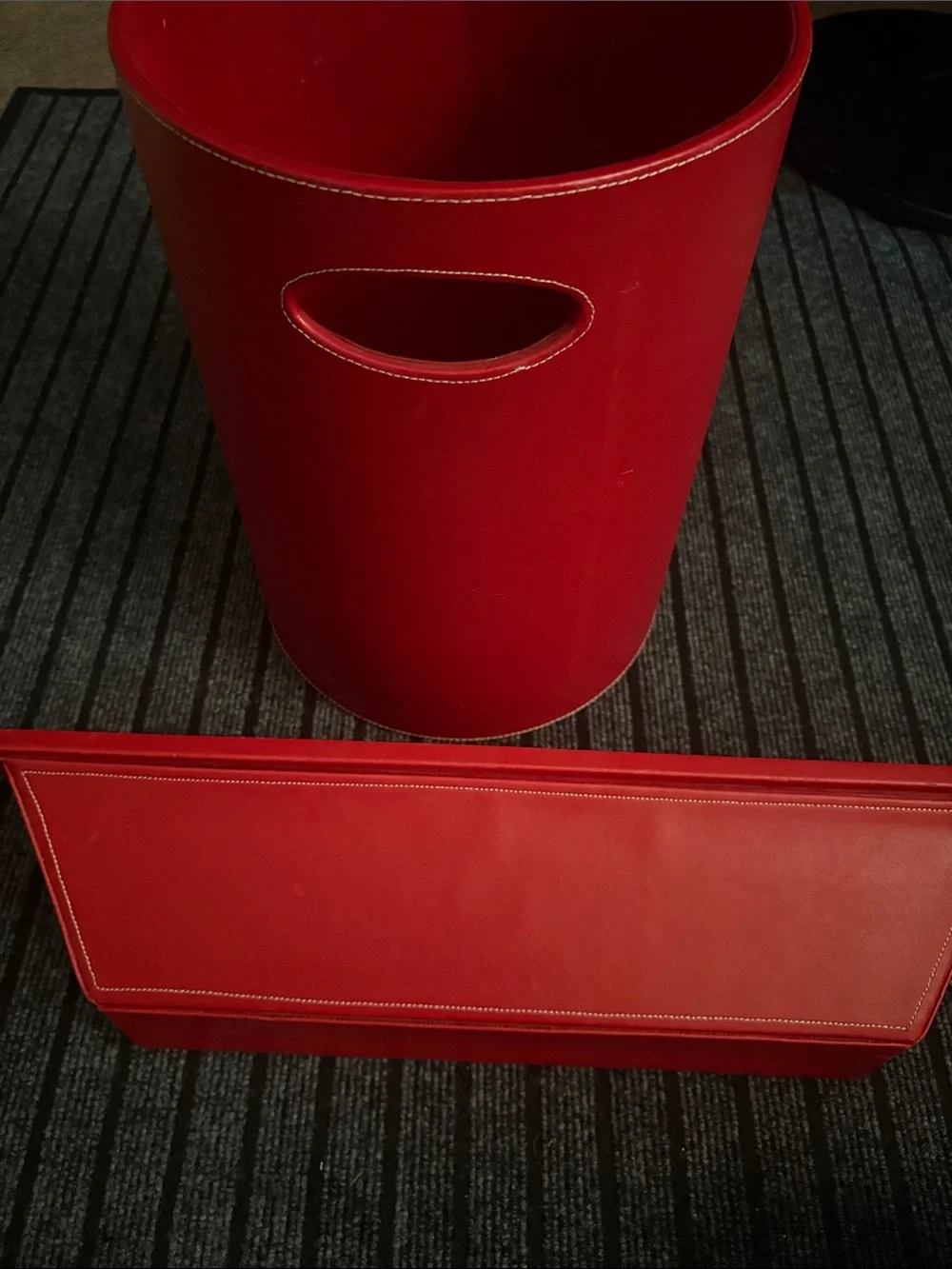 Red Faux Leather Wastebasket and Wall Display Holder Set - Unbranded